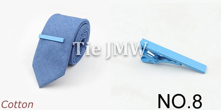 Tie&Clip Set Fashion 6cm Solid Color Linen/Cotton Necktie Bright Ties Pin Clips Clasp Colourful for Men's Clothing Accessories