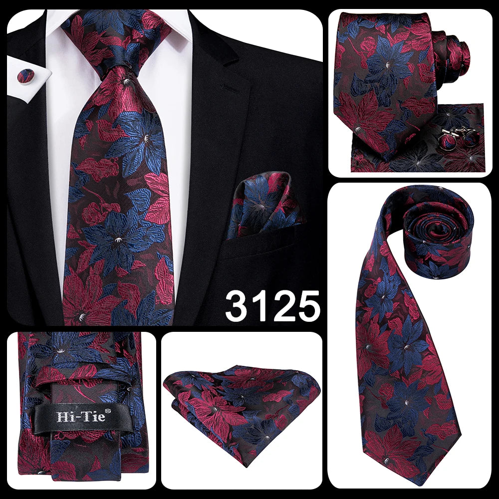 Hi-Tie Peacock Blue Novelty Design Silk Wedding Tie For Men Hanky Cufflinks Gift Mens Necktie Set Business Party Dropshipping