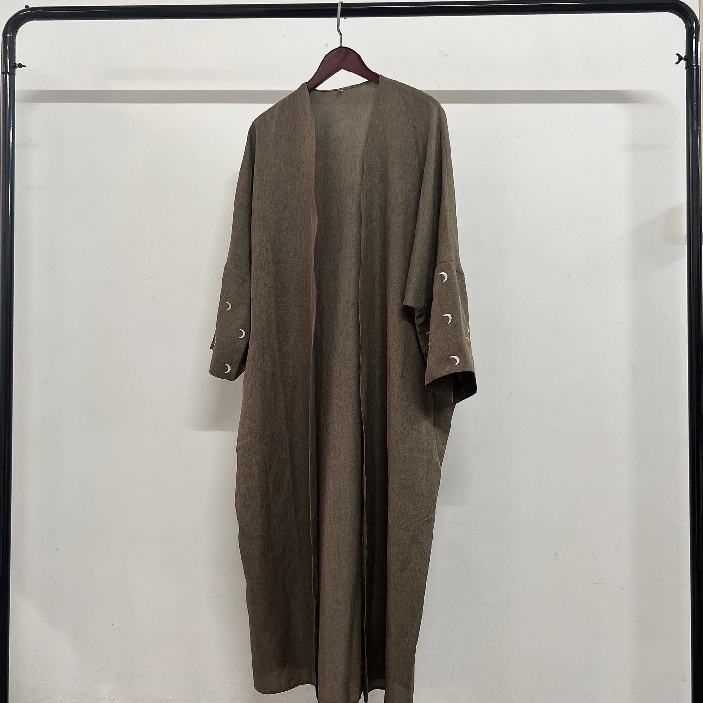 E-13 Dubai Islamic Clothing Eid Saudi Arabia Open Cardigan Moon Embroidery Muslim Abaya Dress for Women Casual All Breathable