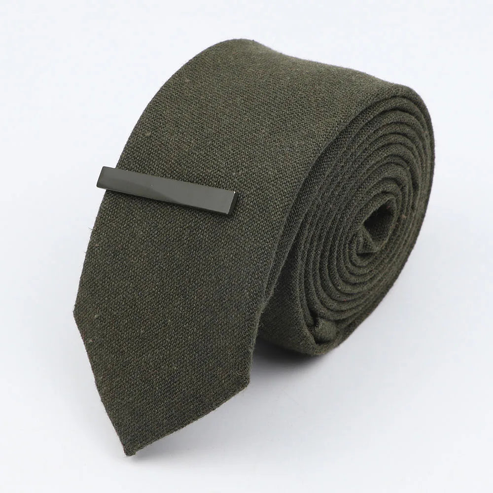 Tie&Clip Set Fashion 6cm Solid Color Linen/Cotton Necktie Bright Ties Pin Clips Clasp Colourful for Men's Clothing Accessories