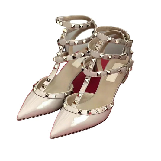 2026 Trending Summer Bridal Rivet Pointed Toe Thin Heels Slip-On Lightweight Luxury Designer Women's High Heel Shoes