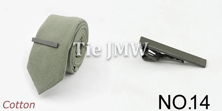 Tie&Clip Set Fashion 6cm Solid Color Linen/Cotton Necktie Bright Ties Pin Clips Clasp Colourful for Men's Clothing Accessories