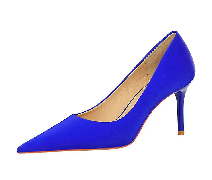 Bigtree 3265-1 Satin Slip-On Shoes with Thin Heels Comfortable Evergreen Upper Material
