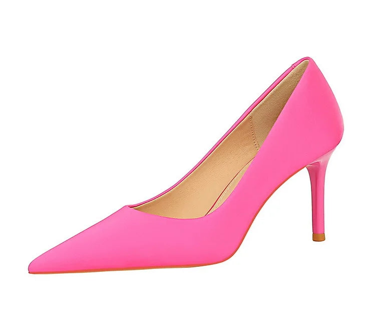 Bigtree 3265-1 Satin Slip-On Shoes with Thin Heels Comfortable Evergreen Upper Material