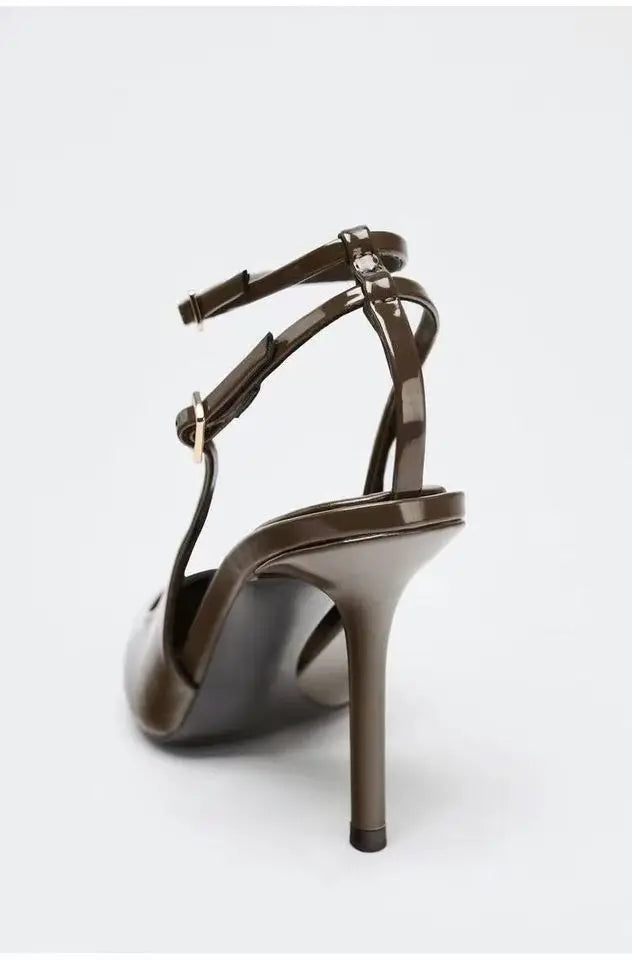 STYLE Women's Summer High Heels Sharp Pointed Toe Thin Heel Sandals with Open Back Strap for Commuting and Dating