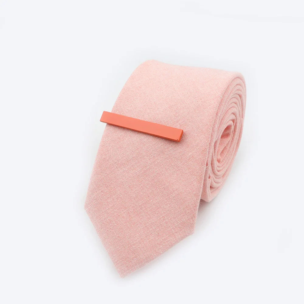 Tie&Clip Set Fashion 6cm Solid Color Linen/Cotton Necktie Bright Ties Pin Clips Clasp Colourful for Men's Clothing Accessories