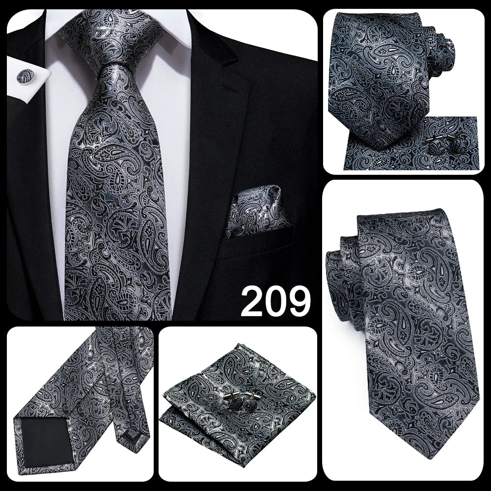 Hi-tie Design Black Solid Dot Silk Wedding Tie For Men Hanky Cufflink Gift Men Necktie Gravata Set Fashion Business Dropshipping