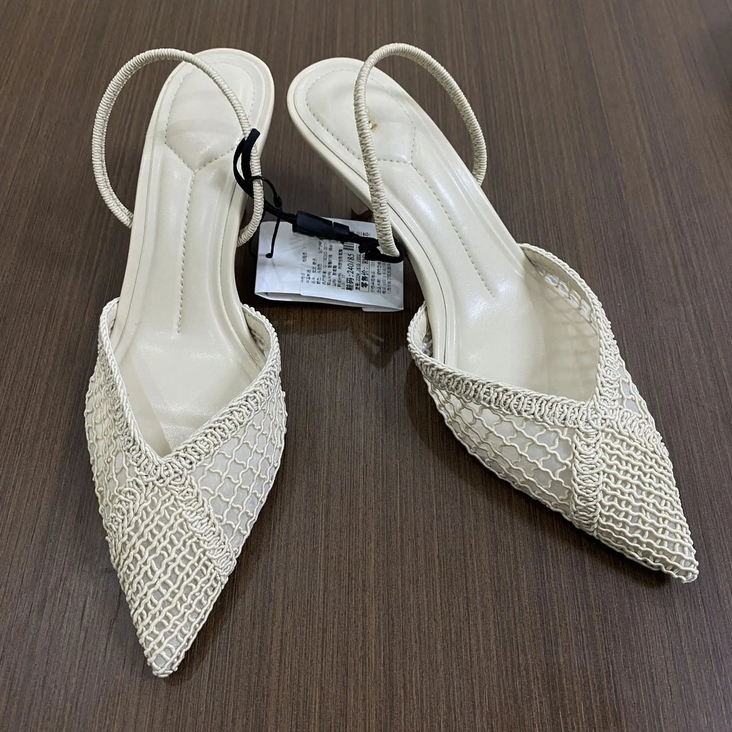 ZA Women's 2026 Summer Nude Sandals Pearl Rhinestone Pointed Toe Mules Heel Back Strap Party Wedding Dress Shoes Elegant Pumps