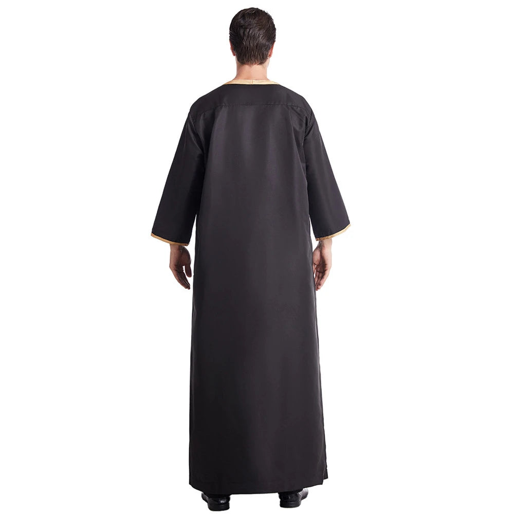 Muslim Men Jubba Thobe Solid Color Breathable Embroidery Long Robes Gown Islamic Arabic Kaftan Abaya Middle East Dubai Pakistani