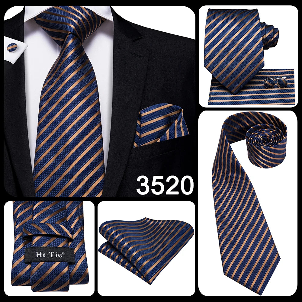 Hi-Tie Blue Business Solid Silk Men's Tie NeckTie 8.5cm Ties for Men Formal Luxury Wedding High Quality Gravata