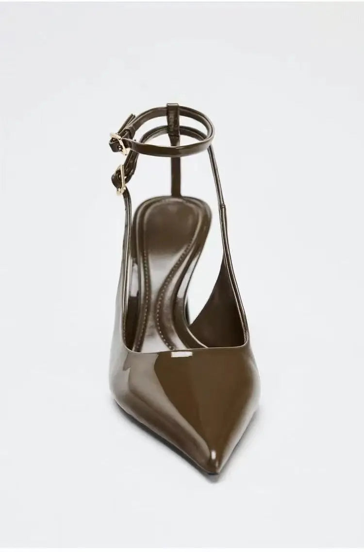 STYLE Women's Summer High Heels Sharp Pointed Toe Thin Heel Sandals with Open Back Strap for Commuting and Dating