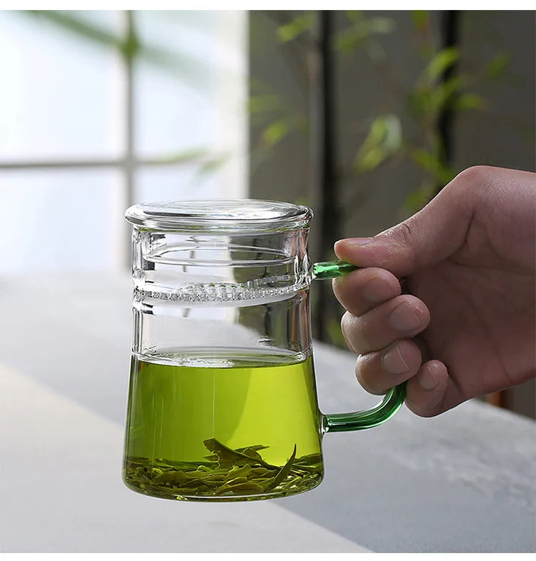 Heat-Resistant Glass Teacup with Filter, Flower Tea Cup, Office Drinkware Mugs with Cover and Infuser, Easy Using Teaware