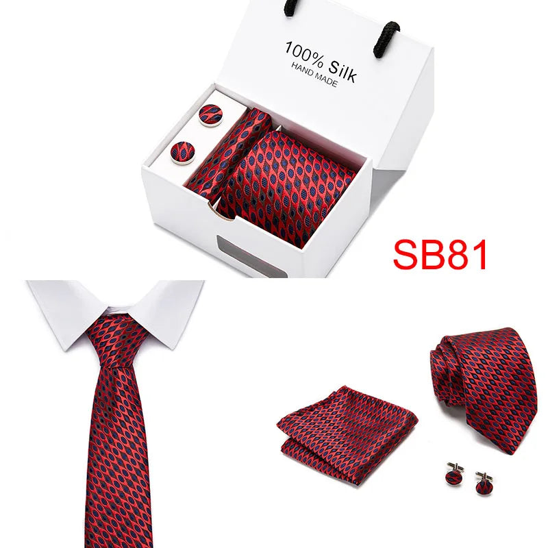 High Quality Silk Ties for Men 145cm Long Fashion Red Necktie 7.5cm Wide Formal Plaid Men's Tie  Drop Shipping