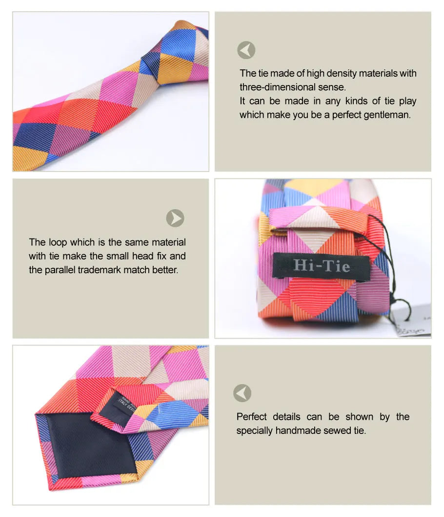 Hi-Tie Mens Ties Luxury Handmade Geometric Necktie Silk Woven Tie Set For Men Business Wedding Neck Tie Square Cufflinks