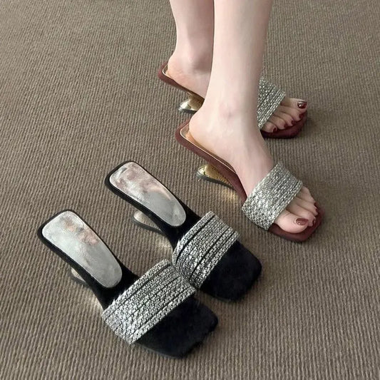 French-Style Elegant Strappy Sandals Women's Summer Outerwear 2025 New Design with Rhinestone Accents for Skirts and High Heels