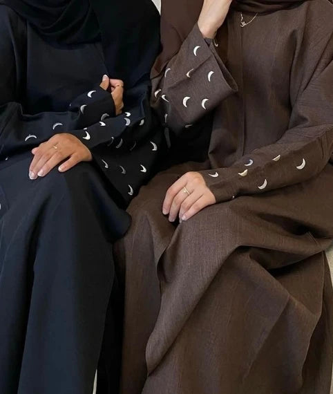 E-13 Dubai Islamic Clothing Eid Saudi Arabia Open Cardigan Moon Embroidery Muslim Abaya Dress for Women Casual All Breathable