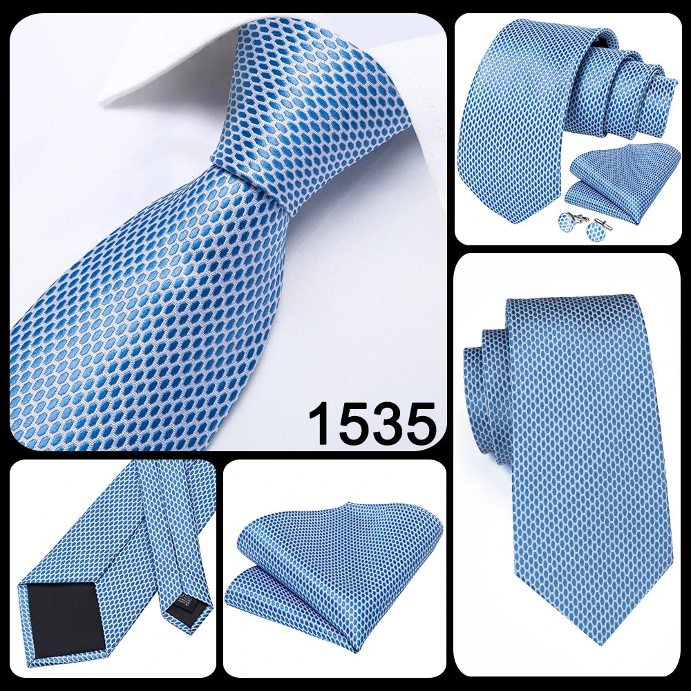 Hi-Tie New Clasic Grey Tie for Men Silk Fabric Jacquard Woven Tie Hanky Cufflinks Set for Men Designer Fashion Silk Ties SN-1466