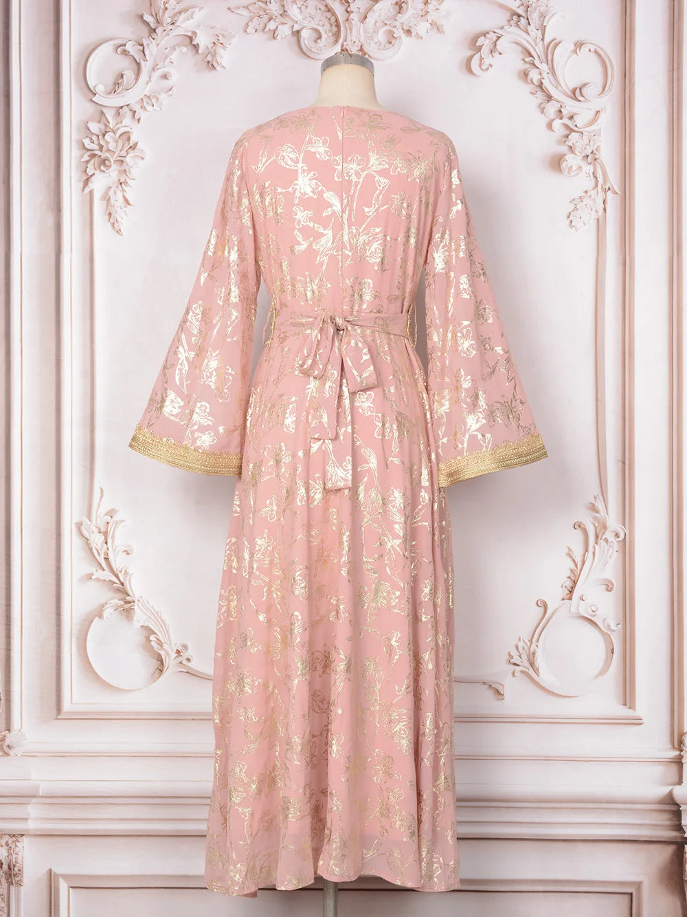 S-2XL Muslim Abaya Dress Patchwork Printed Long Sleeve Arabic Muslim Abaya Saudi Turkish Islamic Party Dress V Neck Kaftan Robe