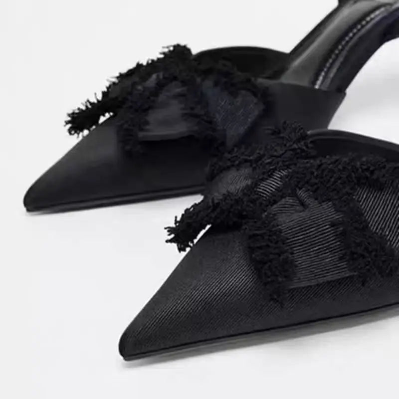 STYLE Slingback Shoes Black Bow Decoration Pointed Toe High Heels Formal Business Stiletto Female Party Sandals