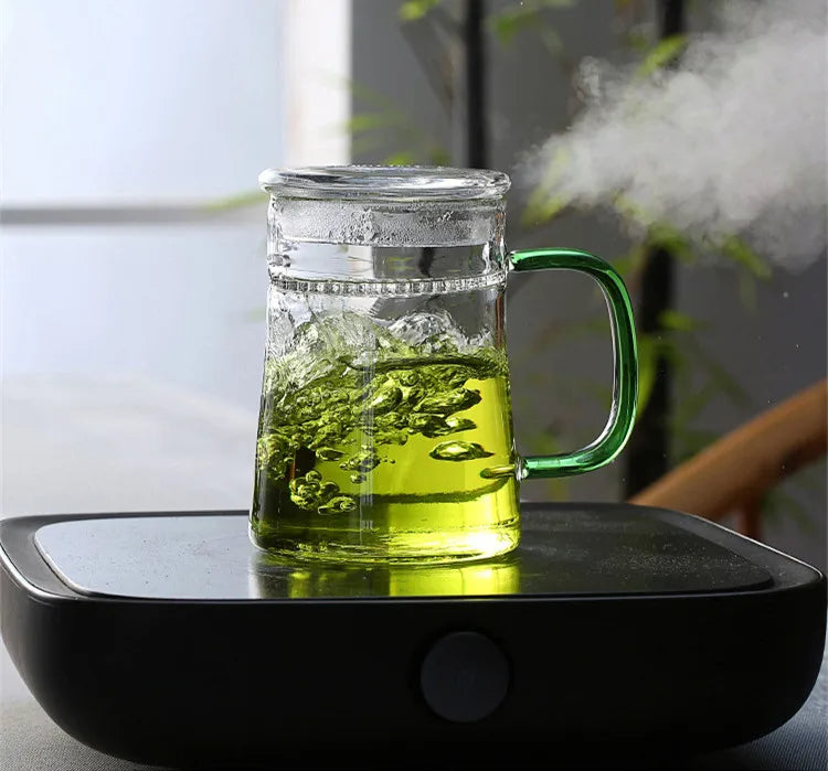 Heat-Resistant Glass Teacup with Filter, Flower Tea Cup, Office Drinkware Mugs with Cover and Infuser, Easy Using Teaware
