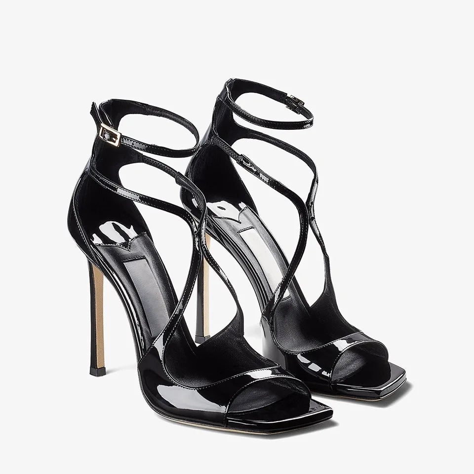 Customized Women's Summer Fashion Stiletto Heel Open Toe High Heels with Buckle Closure Patent Leather Breathable & Light Weight