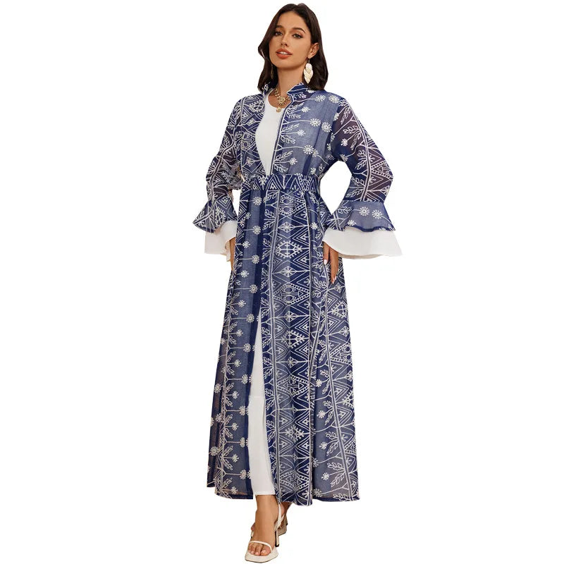 Fall Casual Maxi Dresses for Women Flare Sleeve Embroidery Lace Dress
