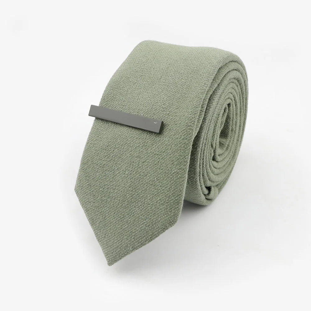 Tie&Clip Set Fashion 6cm Solid Color Linen/Cotton Necktie Bright Ties Pin Clips Clasp Colourful for Men's Clothing Accessories