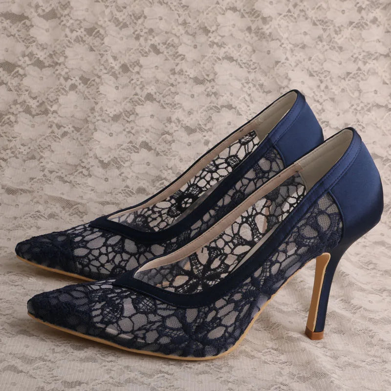Women's Navy Blue D'orsay Pumps High Quality Bridal Shoes Thin Heels Ankle Strap Closed Toe Sizes 3cm-8cm for Weddings Autumn