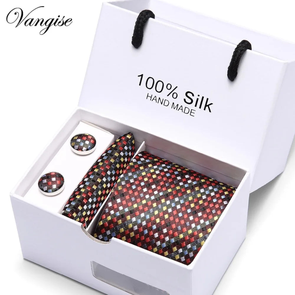 High Quality Silk Ties for Men 145cm Long Fashion Red Necktie 7.5cm Wide Formal Plaid Men's Tie  Drop Shipping
