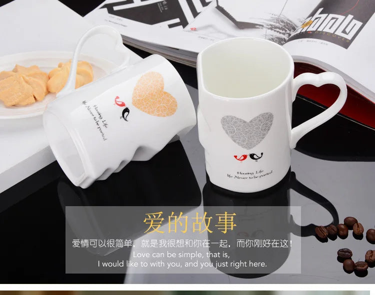 2Pcs/Set Couple Cup Ceramic Mugs Coffee Kiss Mug Creative tea cup Valentine's Day Wedding Birthday Gift