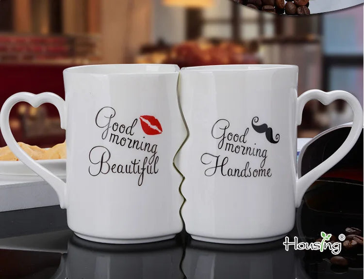 2Pcs/Set Couple Cup Ceramic Mugs Coffee Kiss Mug Creative tea cup Valentine's Day Wedding Birthday Gift