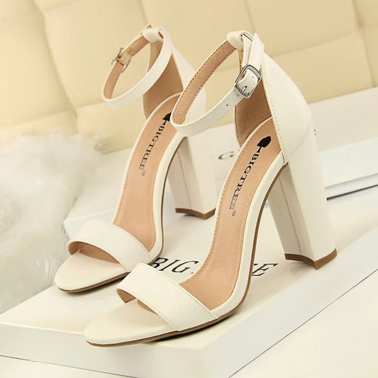 Bigtree Tacon Zapatos Mayorista Summer Patent Leather Open Toe Sexy Sandals Women Chunky Block Heels for Ladies