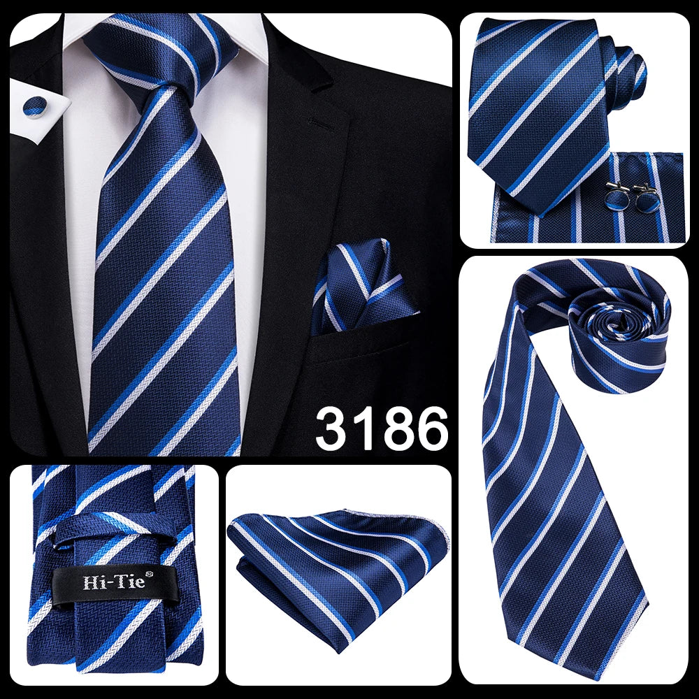 Hi-Tie Blue New Fashion Business Paisley Silk Men's Tie NeckTie 8.5cm Ties for Men Formal Luxury Wedding Quality Gravata