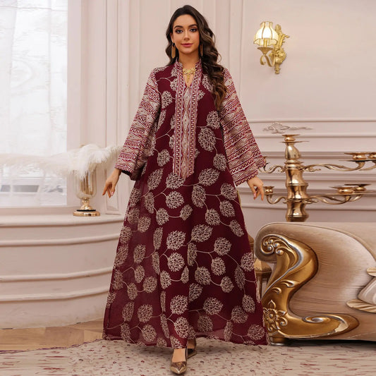AB423 Luxury Abaya Women Muslim Dress Long Sleeve Embroidered Sequined Robe Middle Eastern Kaftan Dresses Muslim Evening Dress