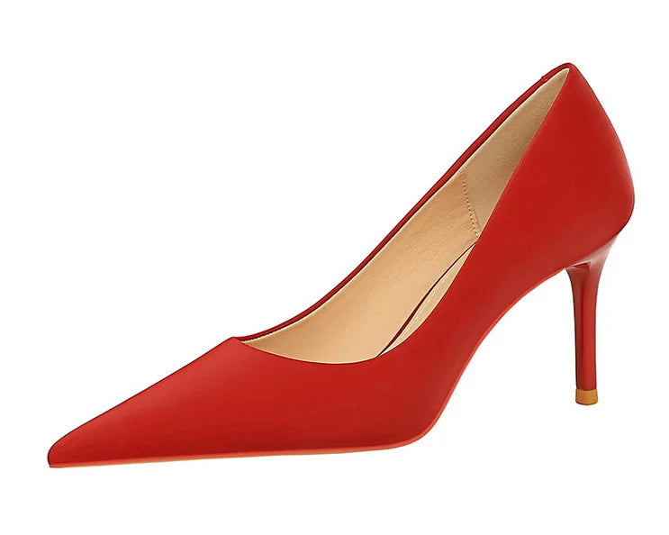 Bigtree 3265-1 Satin Slip-On Shoes with Thin Heels Comfortable Evergreen Upper Material