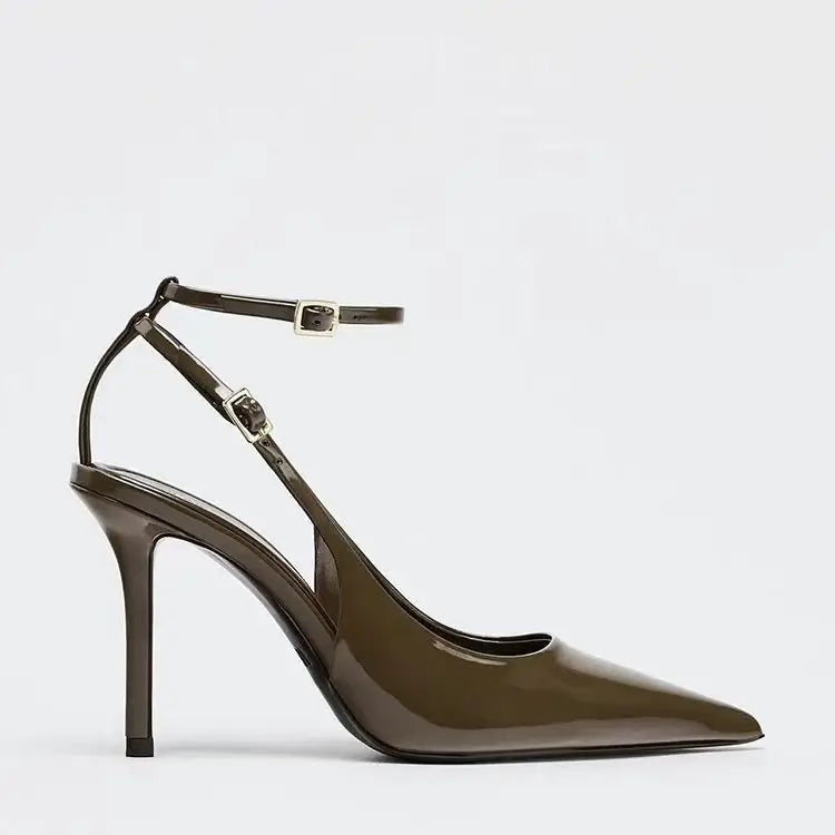 STYLE Women's Summer High Heels Sharp Pointed Toe Thin Heel Sandals with Open Back Strap for Commuting and Dating