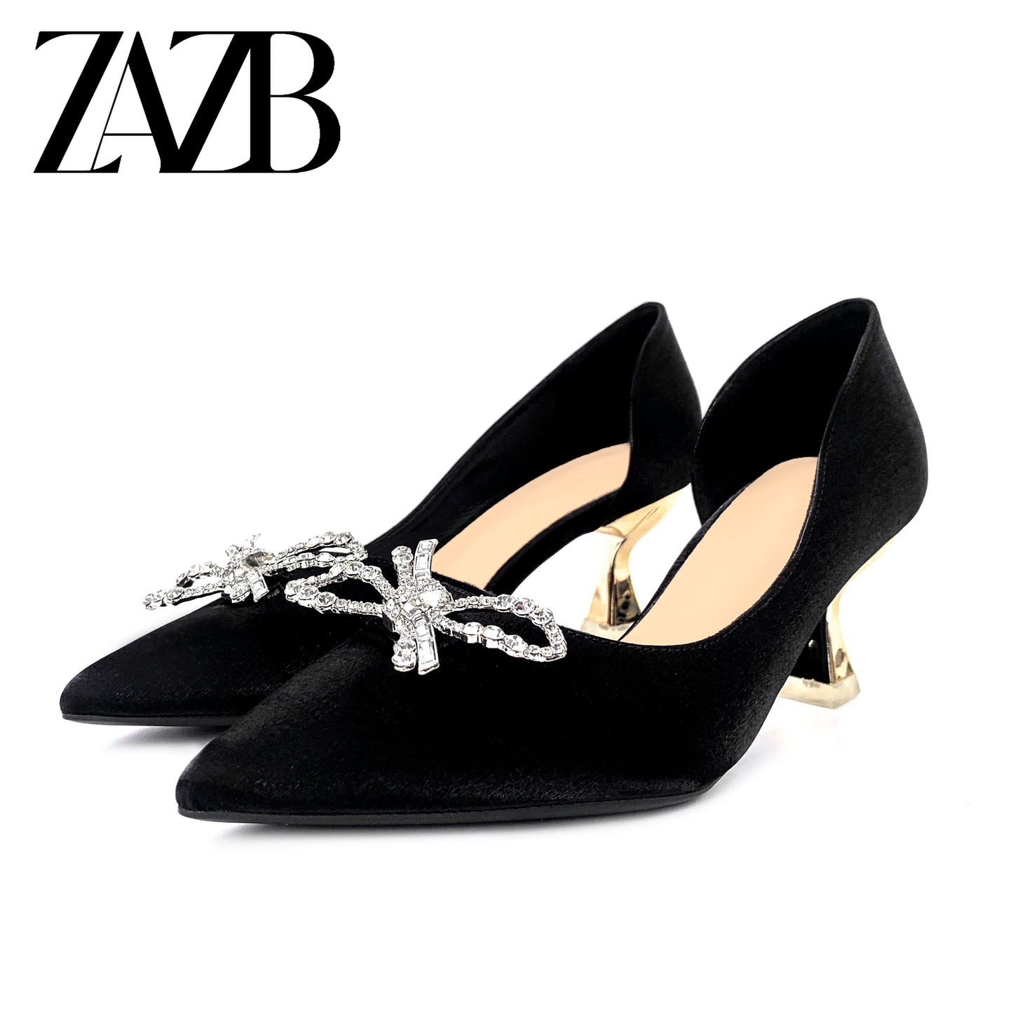 Fashionable Delicate Sweet Bow High Heels Thin Heels Shallow Mouth Pointed Side Hollow Out Single Shoes