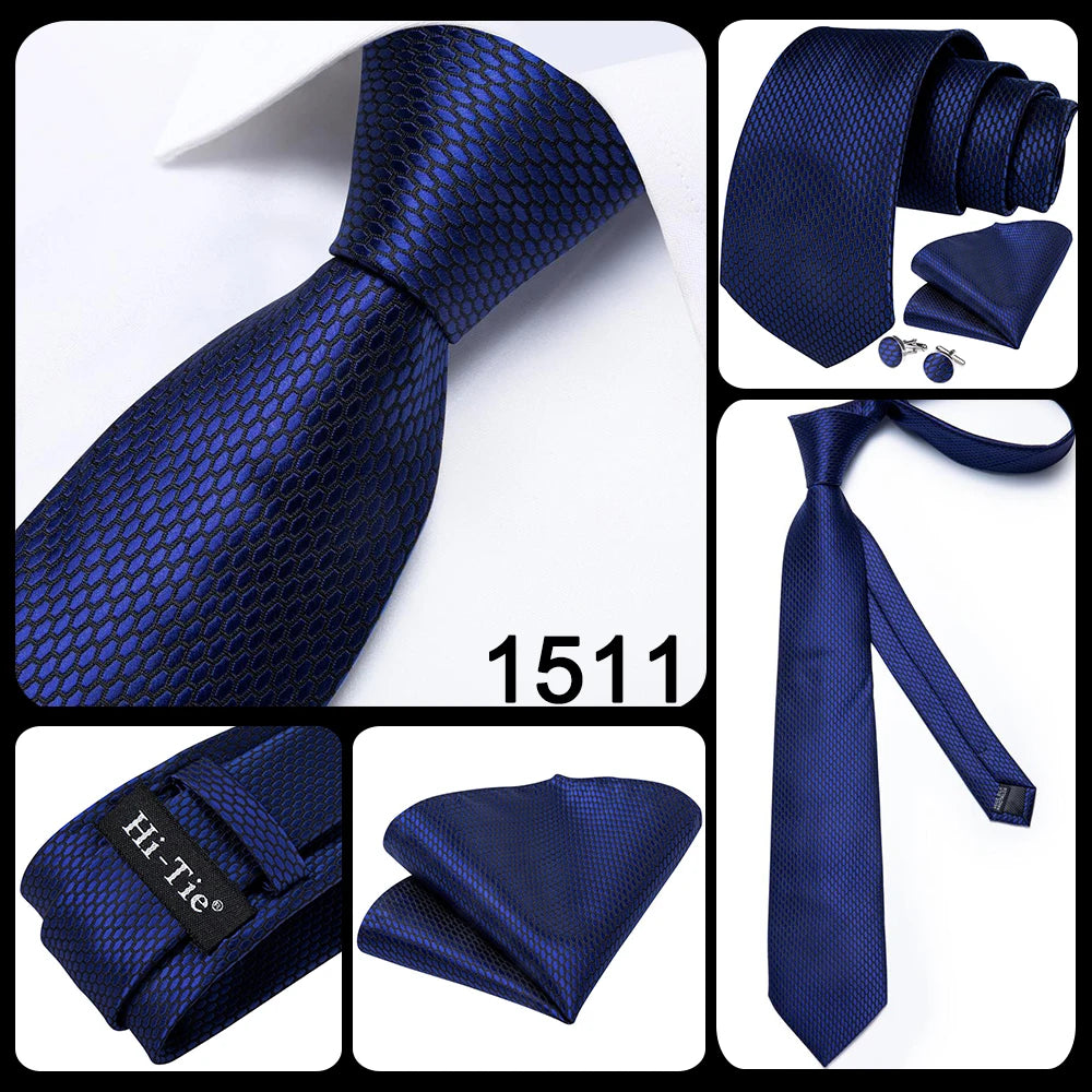 Hi-Tie New Clasic Grey Tie for Men Silk Fabric Jacquard Woven Tie Hanky Cufflinks Set for Men Designer Fashion Silk Ties SN-1466