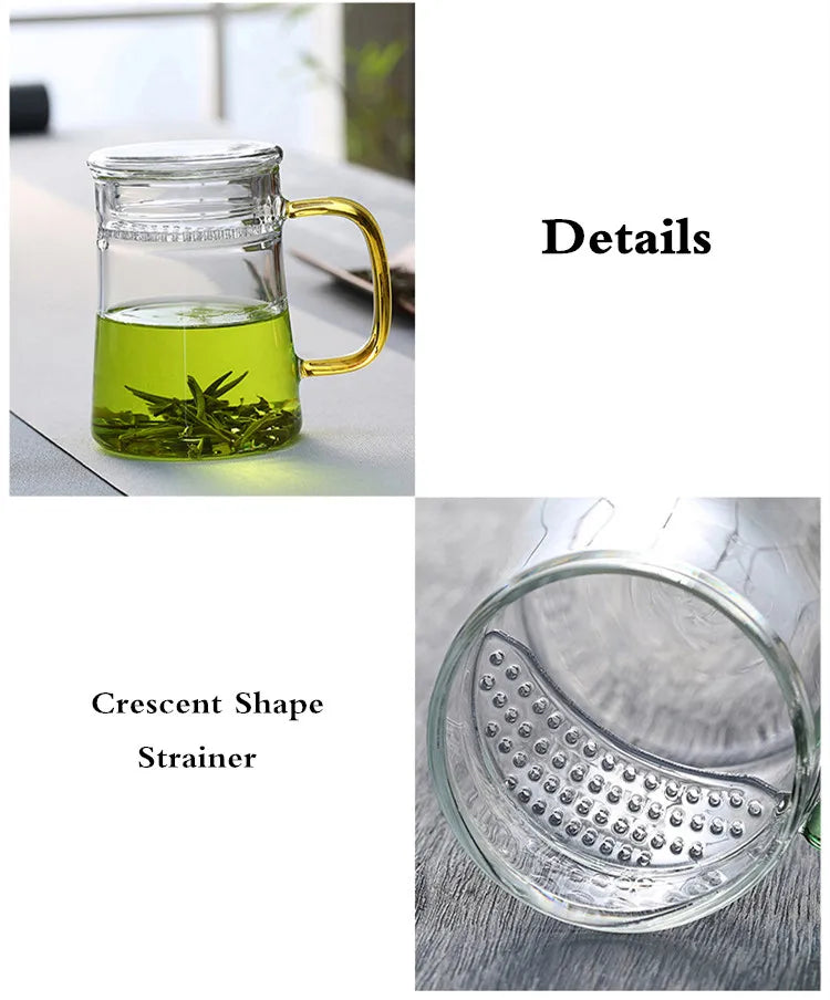 Heat-Resistant Glass Teacup with Filter, Flower Tea Cup, Office Drinkware Mugs with Cover and Infuser, Easy Using Teaware