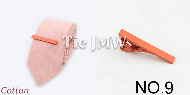 Tie&Clip Set Fashion 6cm Solid Color Linen/Cotton Necktie Bright Ties Pin Clips Clasp Colourful for Men's Clothing Accessories