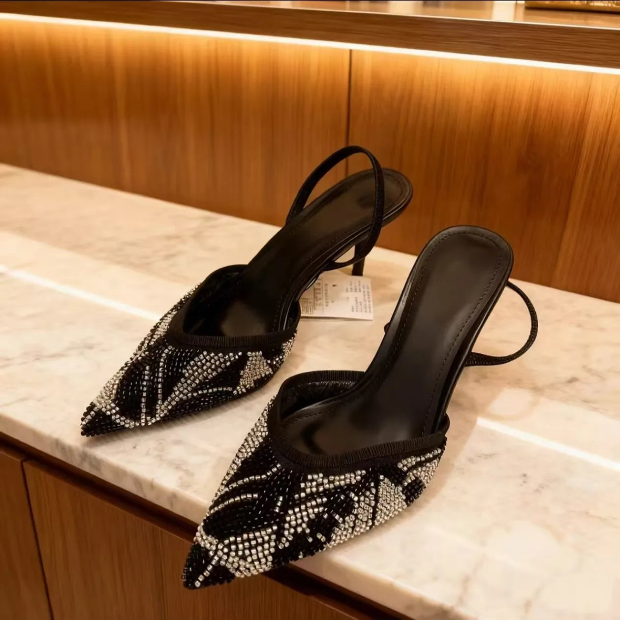 ZA Women's 2026 Summer Nude Sandals Pearl Rhinestone Pointed Toe Mules Heel Back Strap Party Wedding Dress Shoes Elegant Pumps