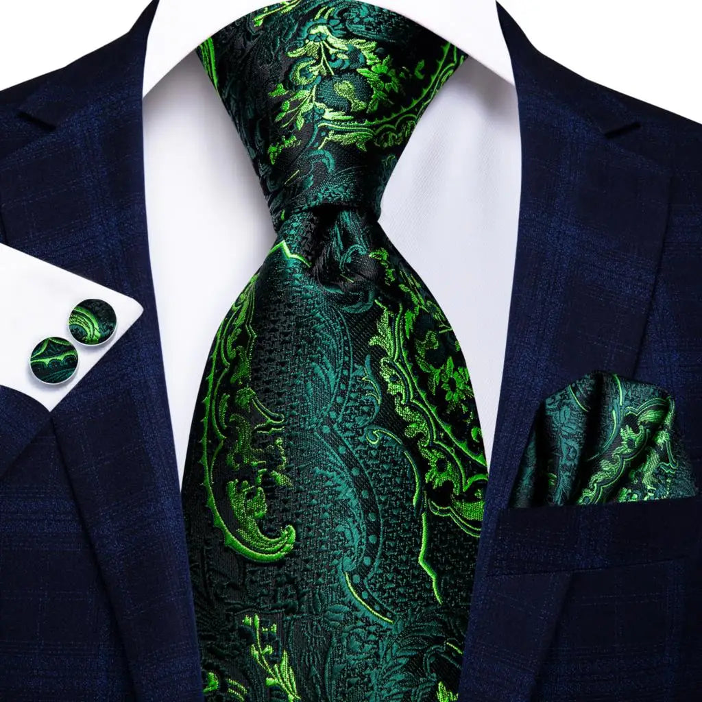 Hi-Tie 100% Silk Luxury Mens Ties Floral Black Gold Ties Paisley NeckTie Pocket Square Cufflinks Set Men's Wedding Party Tie