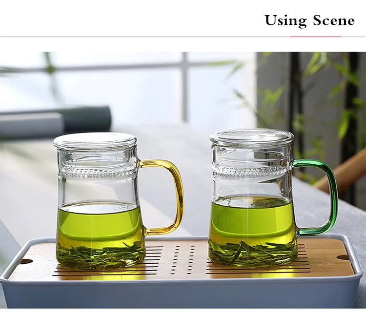 Heat-Resistant Glass Teacup with Filter, Flower Tea Cup, Office Drinkware Mugs with Cover and Infuser, Easy Using Teaware