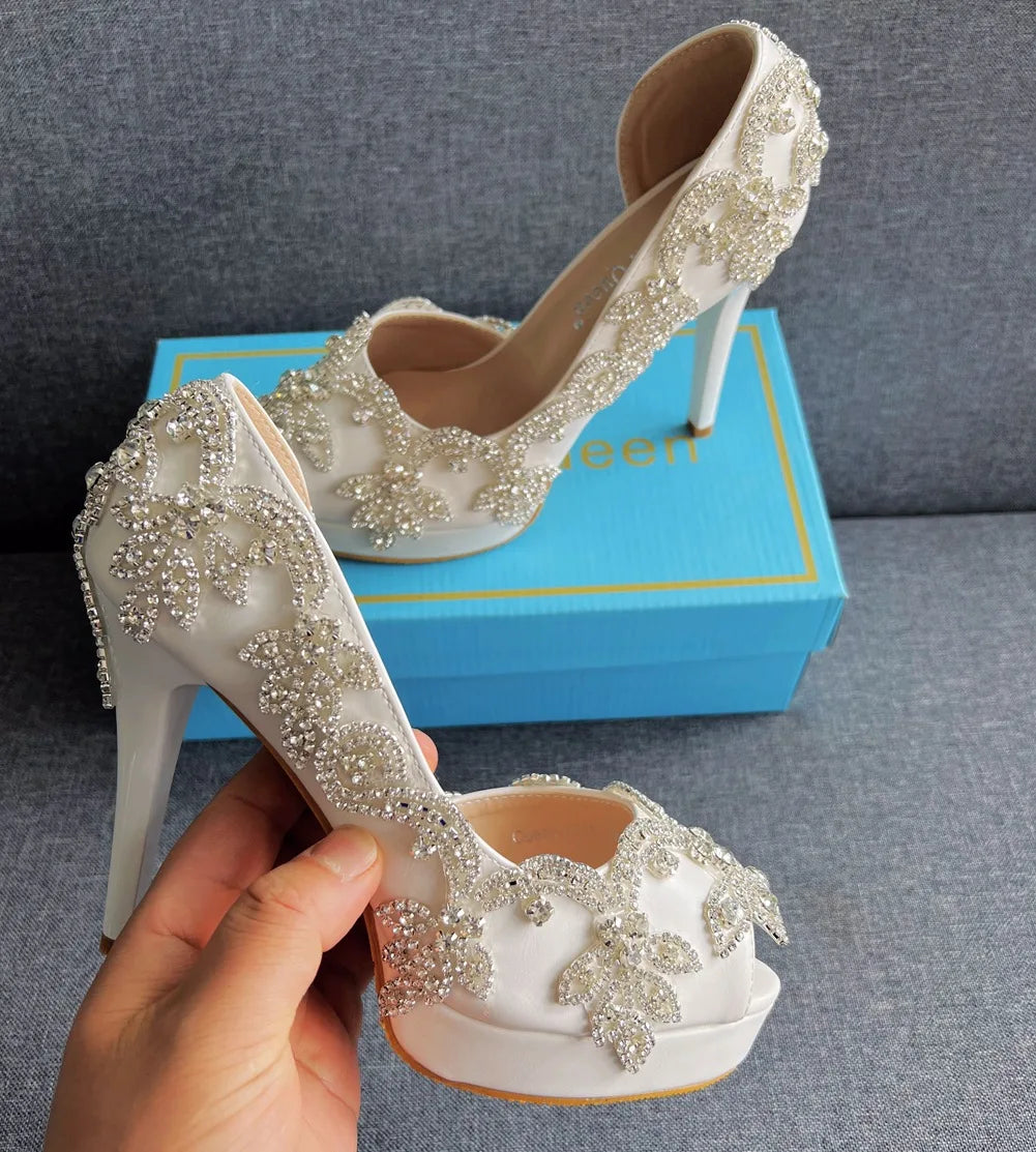 BS047 White Wedding Shoes High Heel Crystal Mariage Evening Party Bridesmaid for Brides African Lady 11 Cm Women Shoes