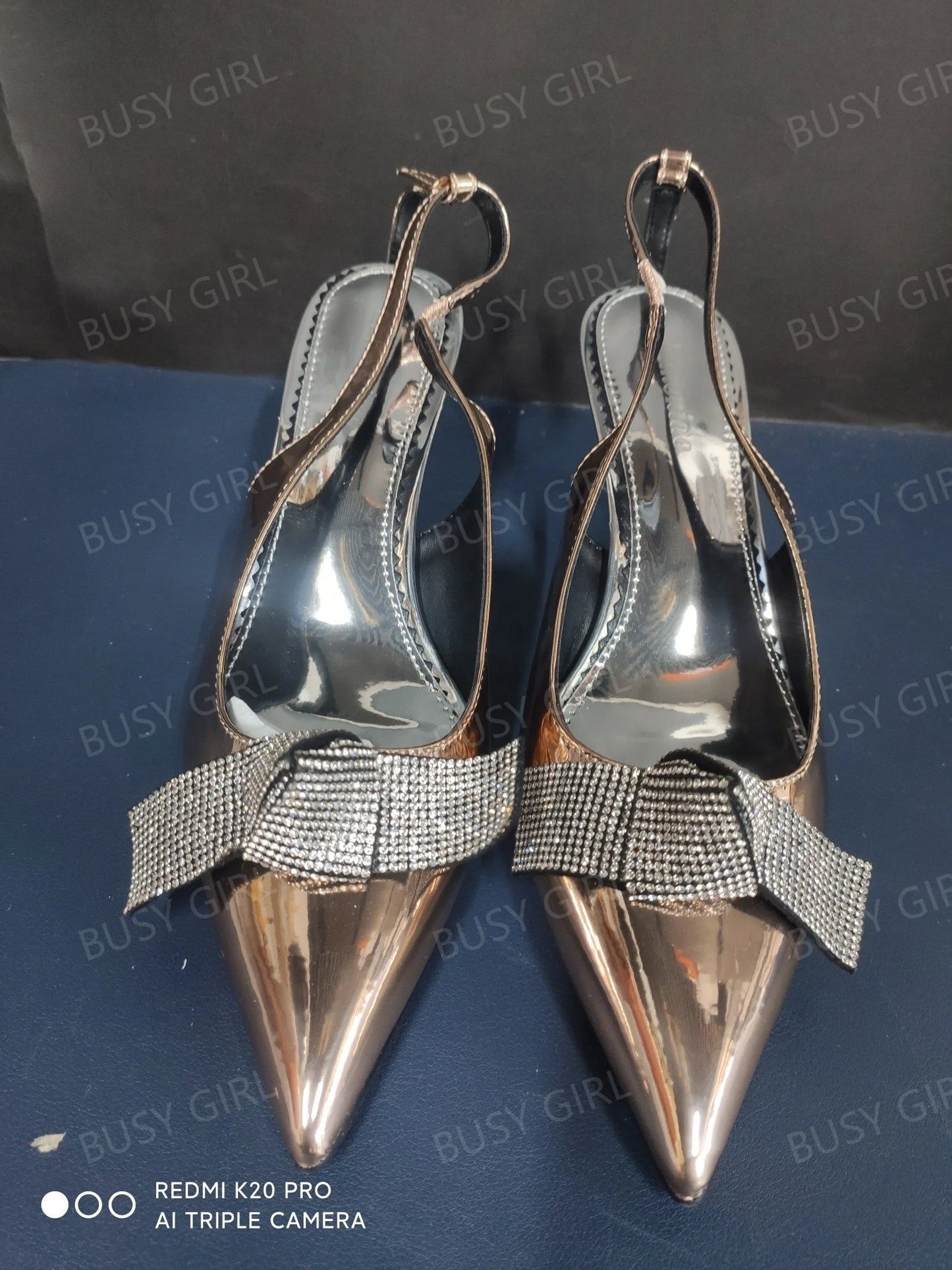 BUSY GIRL T006 Women's Shoes Silver and champagne Luxury 6cm Heel Pointed Patent Leather Dress Shoes Ladies Pump Shoes