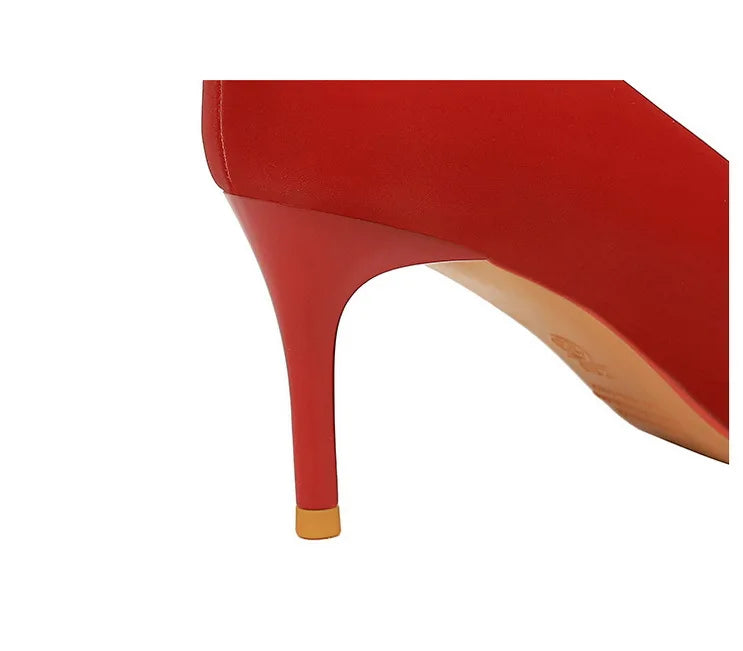 Bigtree 3265-1 Satin Slip-On Shoes with Thin Heels Comfortable Evergreen Upper Material
