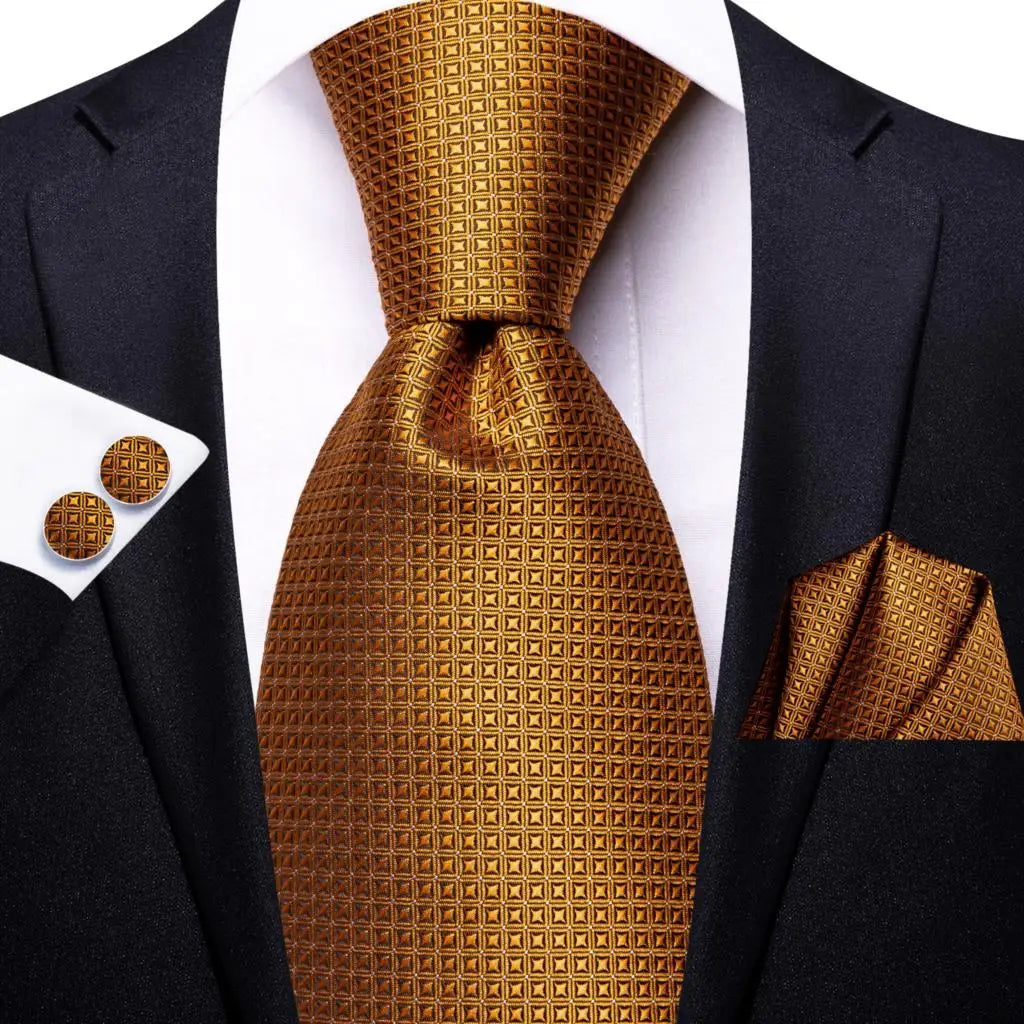 Hi-Tie 100% Silk Luxury Mens Ties Floral Black Gold Ties Paisley NeckTie Pocket Square Cufflinks Set Men's Wedding Party Tie