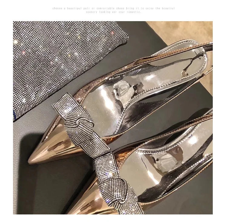 BUSY GIRL T006 Women's Shoes Silver and champagne Luxury 6cm Heel Pointed Patent Leather Dress Shoes Ladies Pump Shoes