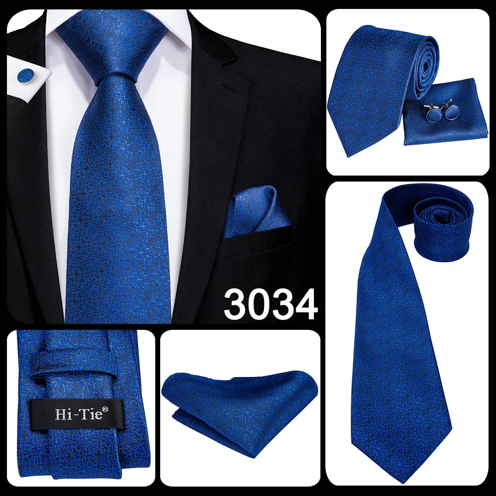 Hi-Tie Blue New Fashion Business Paisley Silk Men's Tie NeckTie 8.5cm Ties for Men Formal Luxury Wedding Quality Gravata