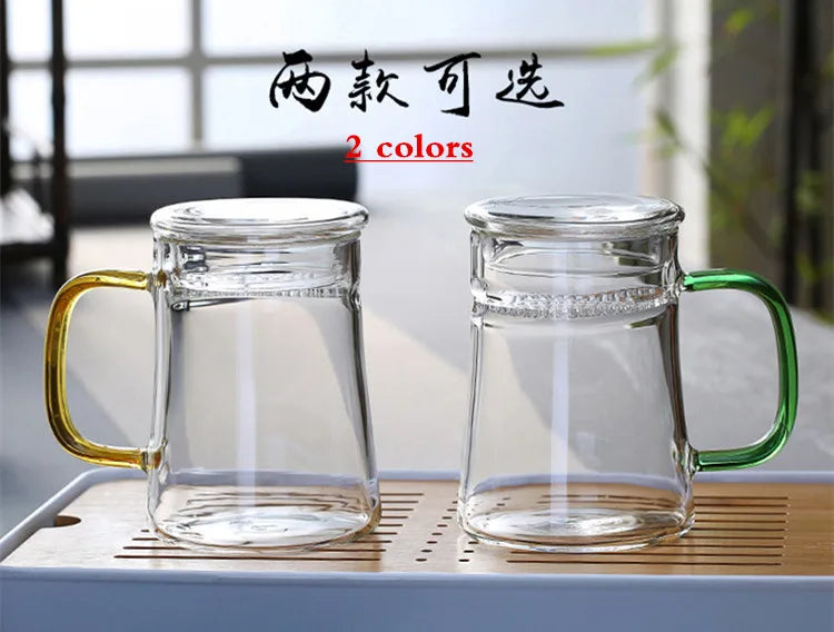 Heat-Resistant Glass Teacup with Filter, Flower Tea Cup, Office Drinkware Mugs with Cover and Infuser, Easy Using Teaware